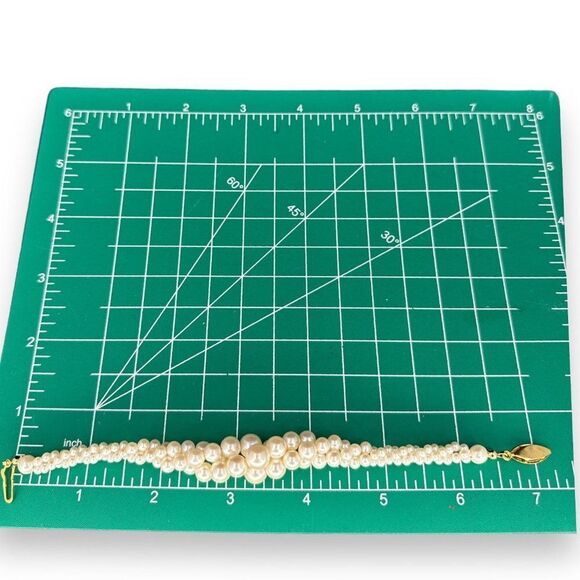 Three Strands Twisted Faux Pearl Graduated Beaded Bracelet with Filigree Clasp - Picture 6 of 6